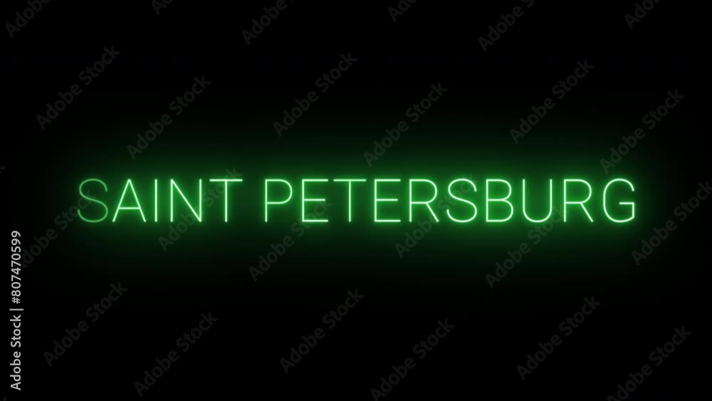 Flickering neon green glowing saint petersburg text animated on black background Flickering neon green glowing saint petersburg text animated on black background