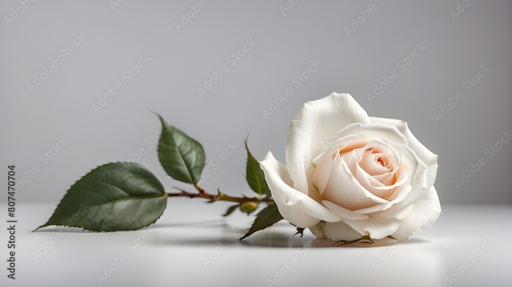 Isolated white single rose on clear backdrop