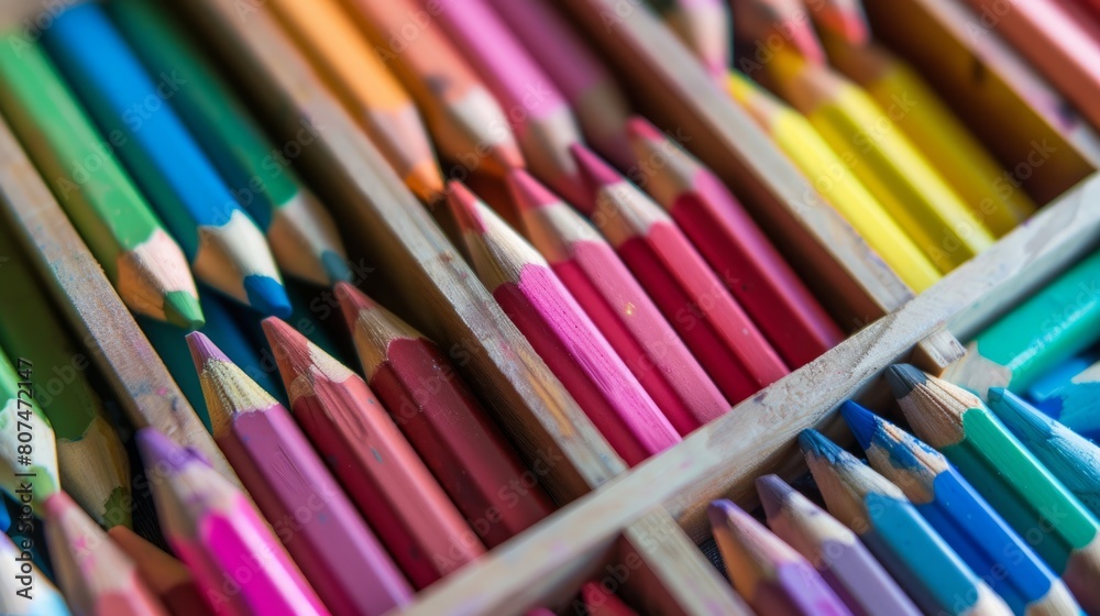 Box with many colored pencils generative ai Box with many colored pencils generative ai