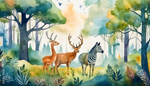 World Habitat wildlife day  watercolor art of endangered species of animals  world Forest and biodiversity. Earth Day or World Wildlife Day concept. Biodiversity. Environmental protection