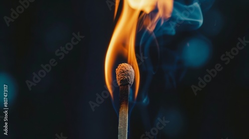 wooden match burning in flames on black background generative ai