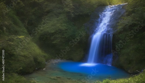 A tranquil waterfall flowing through a valley of s upscaled 2