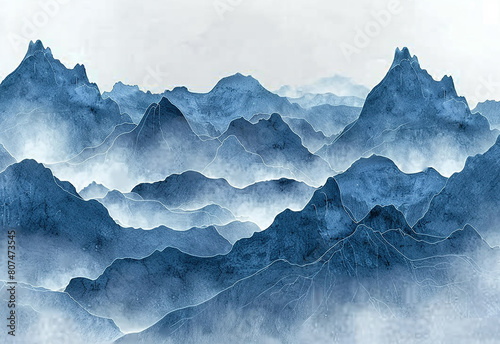 Watercolor mountain background. Landscape with mou