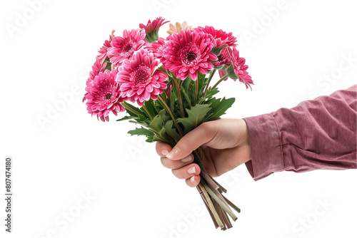 person holding a bouquet flowers
