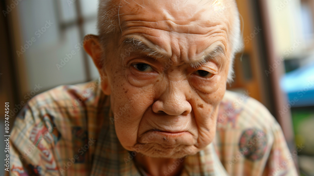 怒っている日本人の老人 怒っている日本人の老人