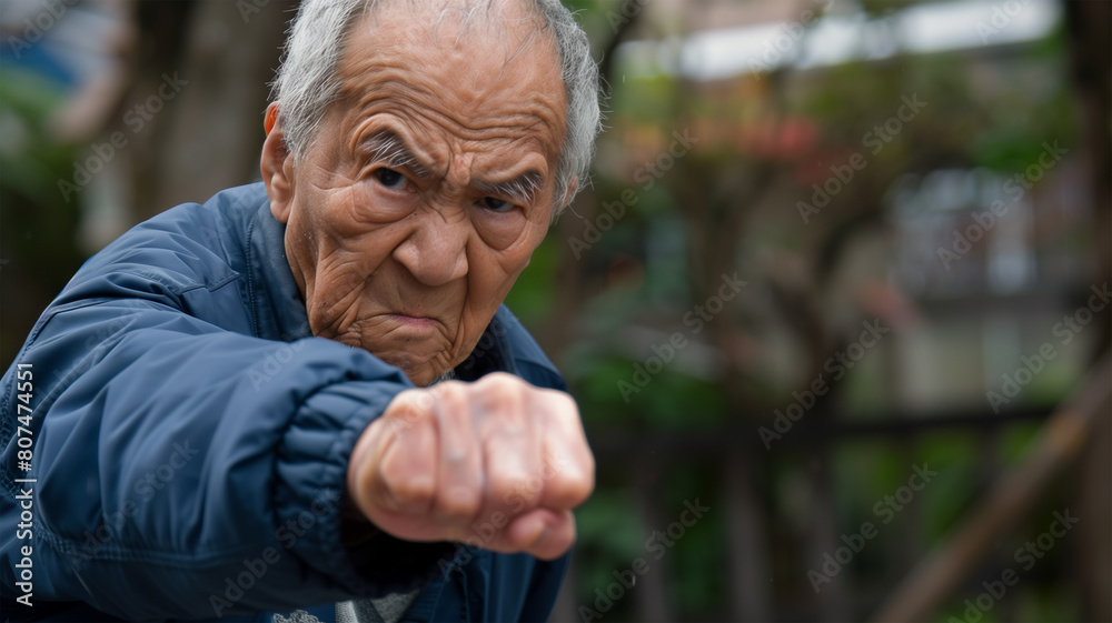 怒っている日本人の老人 怒っている日本人の老人