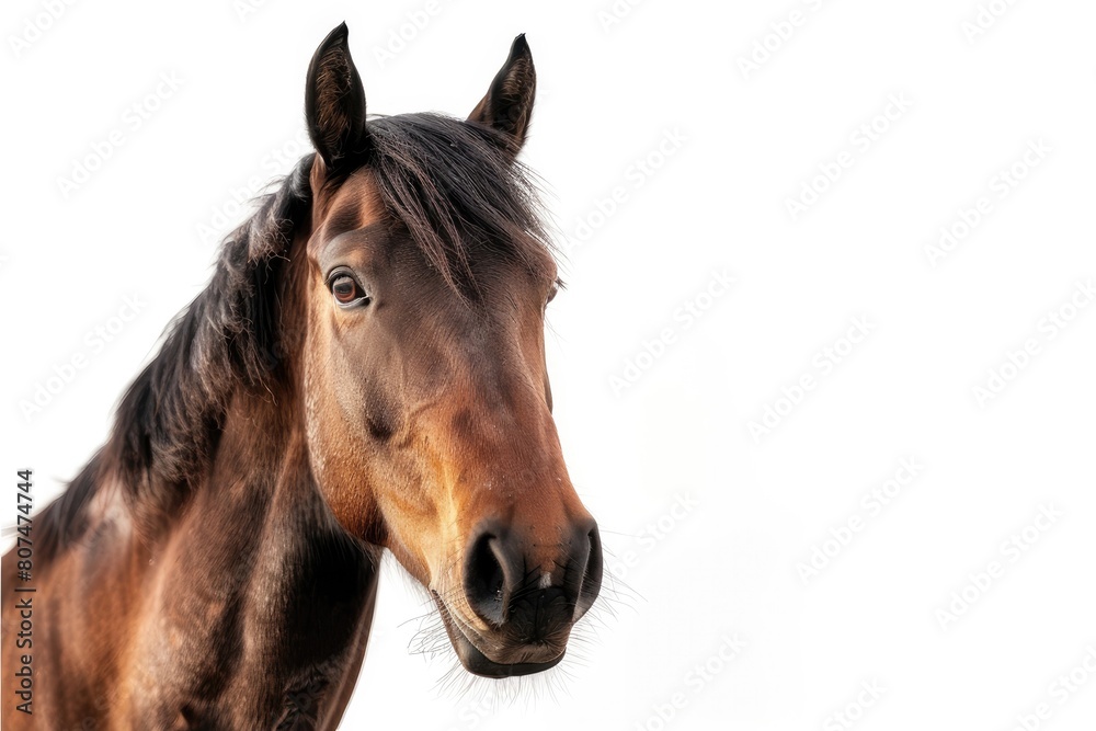 A brown horse with a black mane and a black nose A brown horse with a black mane and a black nose