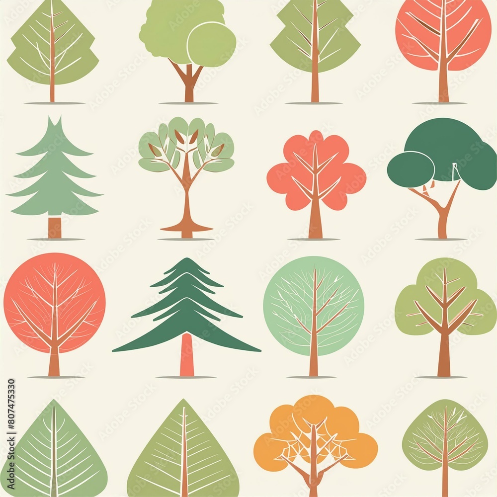 Collection of various green tree icon set on white background Collection of various green tree icon set on white background