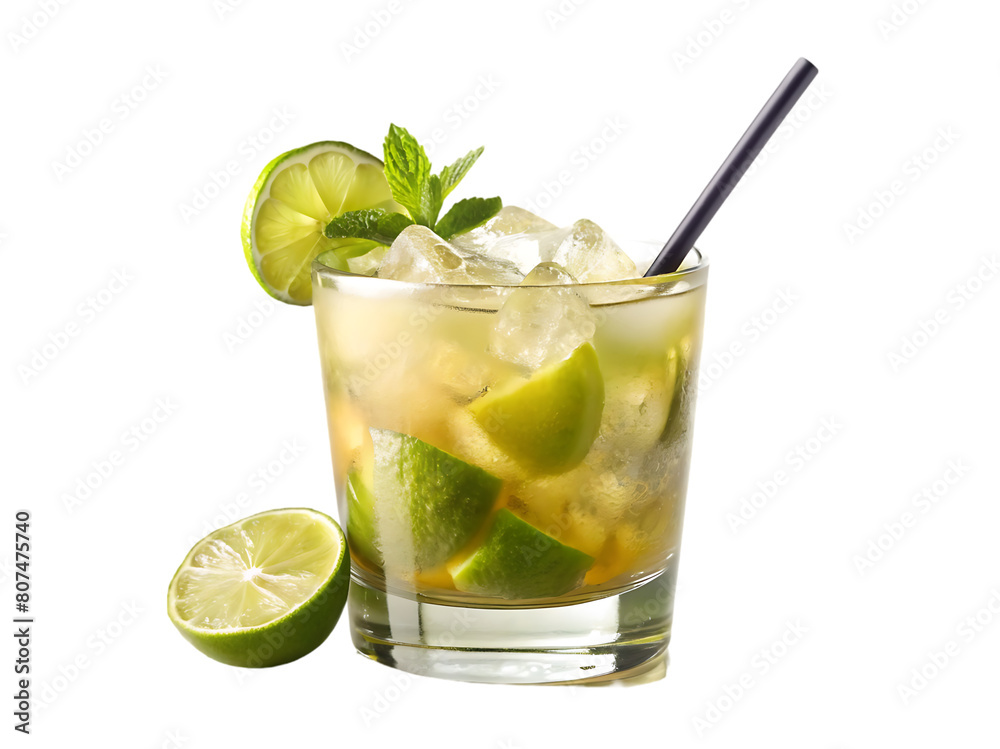 Fototapeta premium A glass of ice water with lime and mint leaves