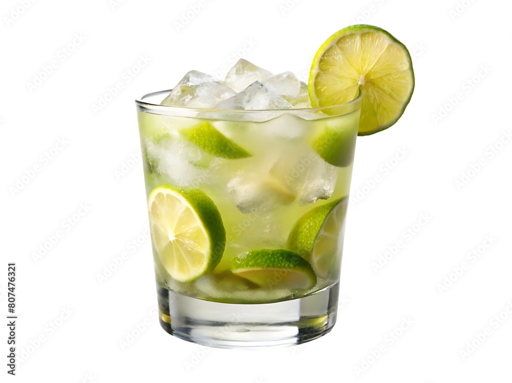 A glass of ice water with lime and mint leaves A glass of ice water with lime and mint leaves