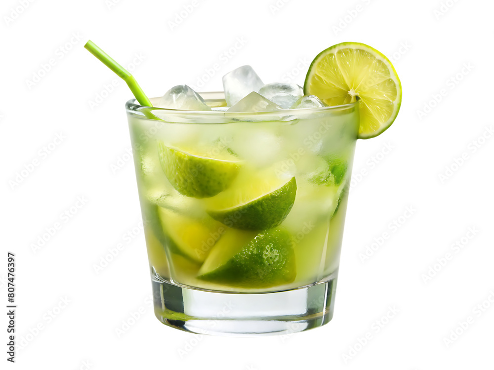 A glass of ice water with lime and mint leaves A glass of ice water with lime and mint leaves