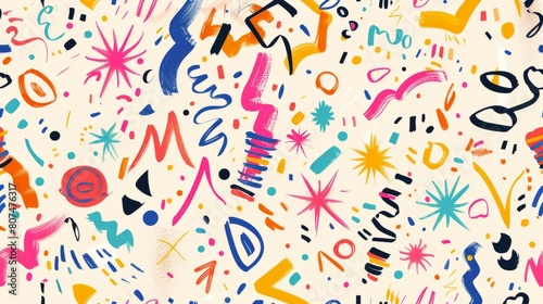 Colorful confetti  swirls  bunch  hand drawn lines on beige background generative ai