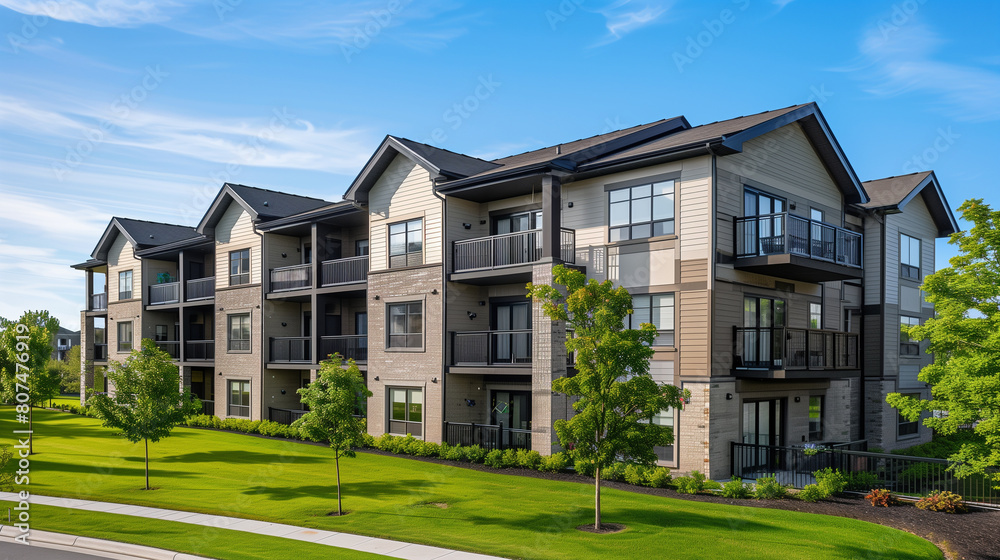 A newly developed suburban apartment complex featuring spacious units with ample green spaces for outdoor activities and community building. A newly developed suburban apartment complex featuring spacious units with ample green spaces for outdoor activities and community building.