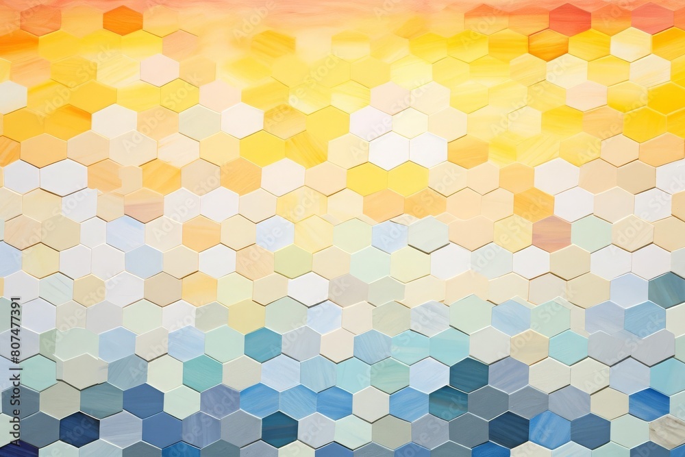 A mosaic of a seaside sunset, crafted entirely from hexagons A mosaic of a seaside sunset, crafted entirely from hexagons