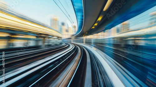 a high-speed maglev train racing along futuristic tracks