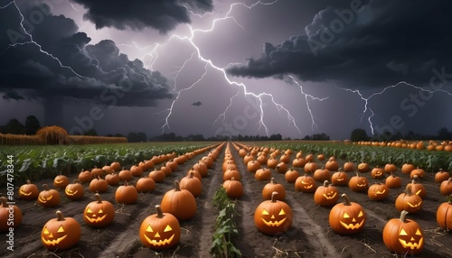 Create an image of a halloween pumpkin patch under upscaled 6