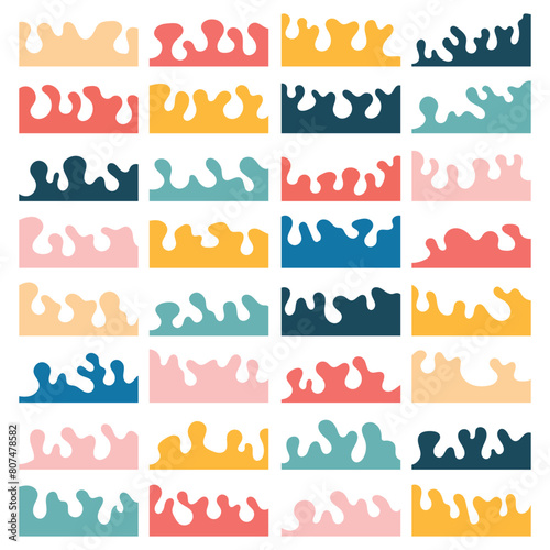 Website border, web page divider shapes. Set of Template Dividers Shapes for Website. Curve Lines, Drops, Wave Collection of Design Element for Top, Bottom Page Web Site. Divider Header big set. 11:11