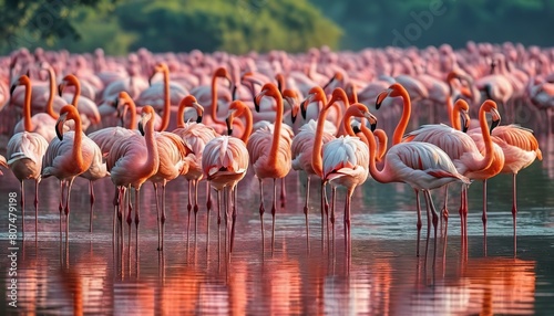 A Symphony of Pink: Flamingos in a Vibrant Gathering photo