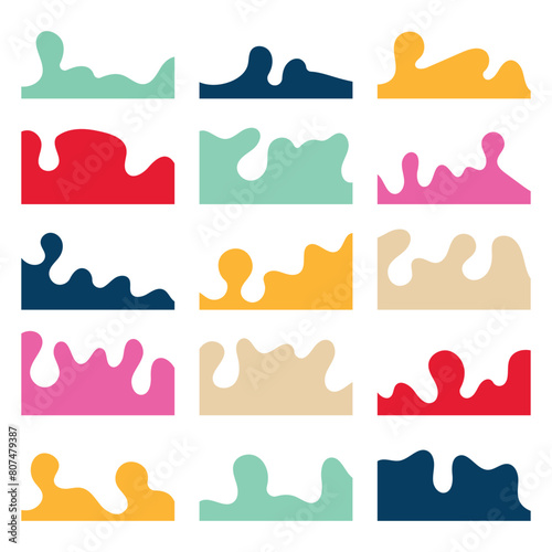 Compilation of assorted shapes for web page headers or footers. Design template serving as a separator on a landing page. Website border and header set. 11:11