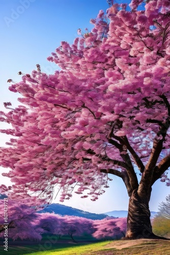 cherry blossom at spring in the morning at forest