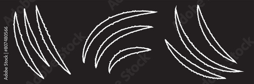 Claw scratch vector illustration. Set of cruel animal scratches horror and grunge concept in silhouette isolated. Animal tiger scratches signs. 11:11