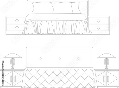 vector illustration sketch design of vintage old classic bedroom