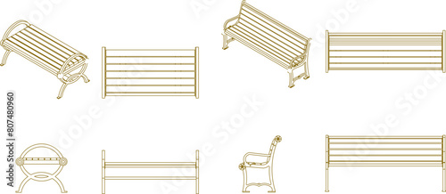 vector illustration, sketch design, drawing of a garden bench chair for sitting, classic vintage ethnic model