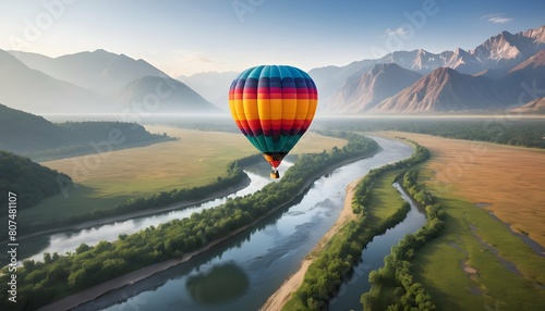 A colorful hot air balloon floating gracefully abo upscaled 7