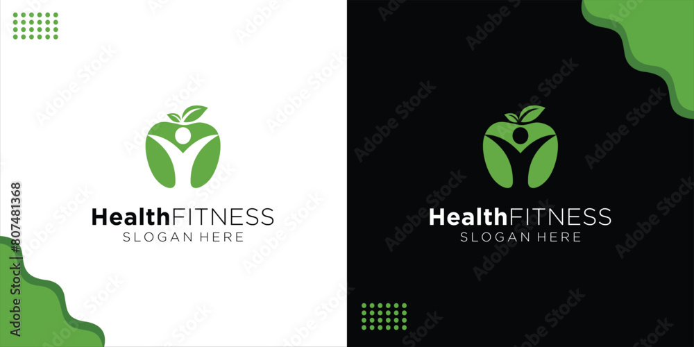 creative health logo with apple and abstract person image, design inspiration, vector creative health logo with apple and abstract person image, design inspiration, vector