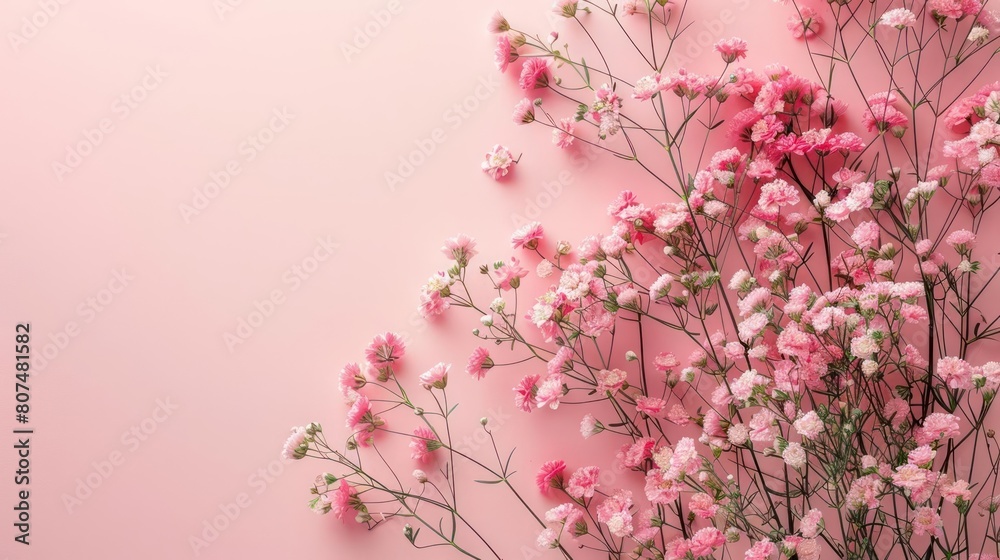 Blurry pink flowers on a wall with textures.