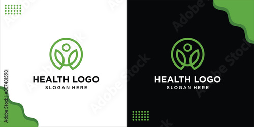 creative person logo with abstract leaves for Gym, sport game, fitness, design inspiration, vector