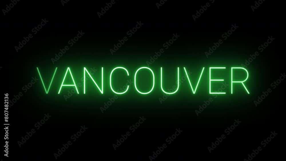 Flickering neon green glowing vancouver text animated on black background Flickering neon green glowing vancouver text animated on black background