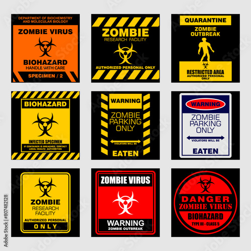 set of warning, Zombie Virus, signs vector