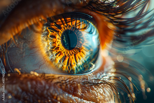 Close Up of a Human Eye with Striking Orange Iris Details