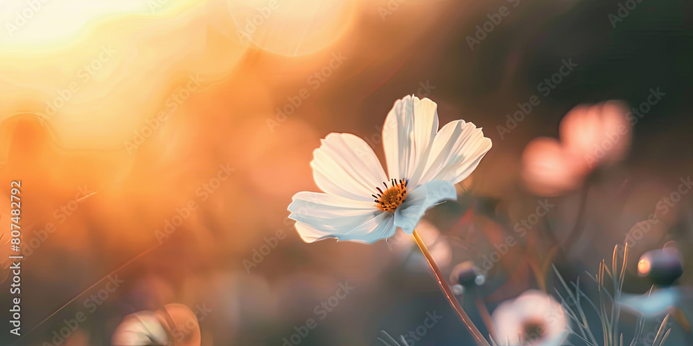 close up of the small flower blooming in an open field, generative AI close up of the small flower blooming in an open field, generative AI
