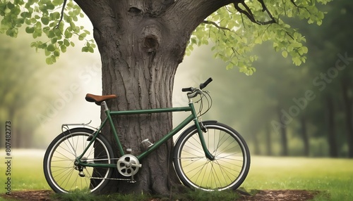 A tree icon with a bicycle leaning against its tru upscaled 18 photo