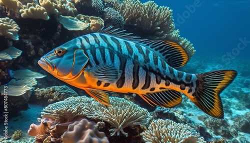 Striped Sentinel: A Nassau Grouper Guards the Atlantic Coral Reefs
