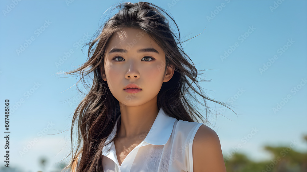 Long Shag Hairstyle: Beautiful Asian Golfer, Elegant Hairdo: Lovely Golfing Girl, Stylish Shag Hair: Golfer's Beauty, Chic Golfer: Asian with Long Shag Hair Long Shag Hairstyle: Beautiful Asian Golfer, Elegant Hairdo: Lovely Golfing Girl, Stylish Shag Hair: Golfer's Beauty, Chic Golfer: Asian with Long Shag Hair