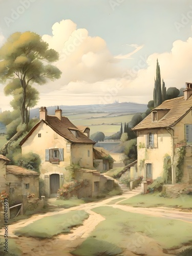 French Landscape Vintage Painting Illustration Art