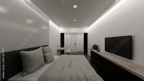 Luxury condominium residential illustration prior real construction. 1 Living room, 1 kitchen & 1 bedroom photo