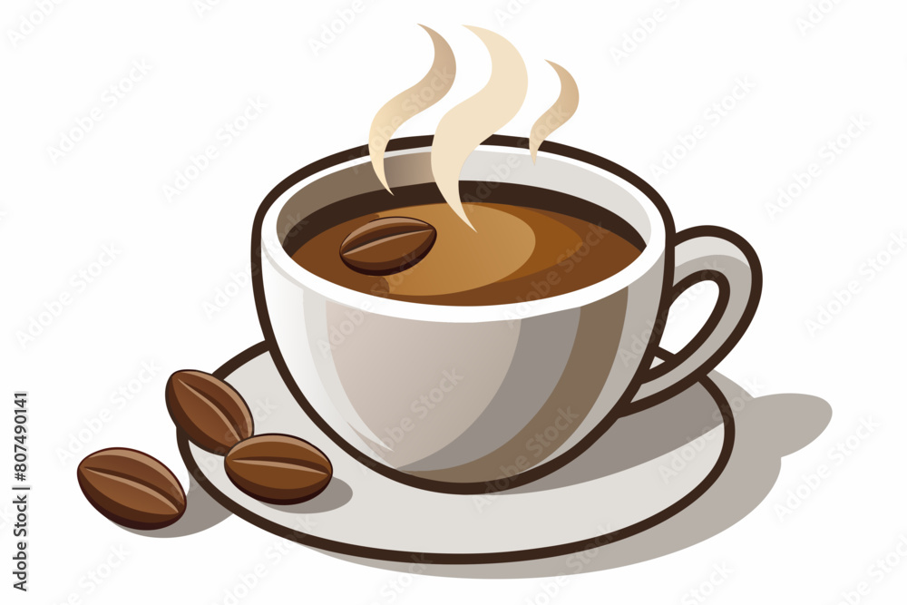 Obraz premium cup of coffee Vector illustration on white background, silhouette, bird, icon, svg, characters, Holiday t shirt, Hand drawn trendy Vector illustration, raven on a branch