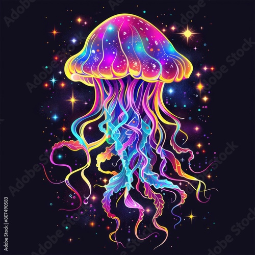 Cosmic Jellyfish T-Shirt Design floating in space, Ai generated Images photo