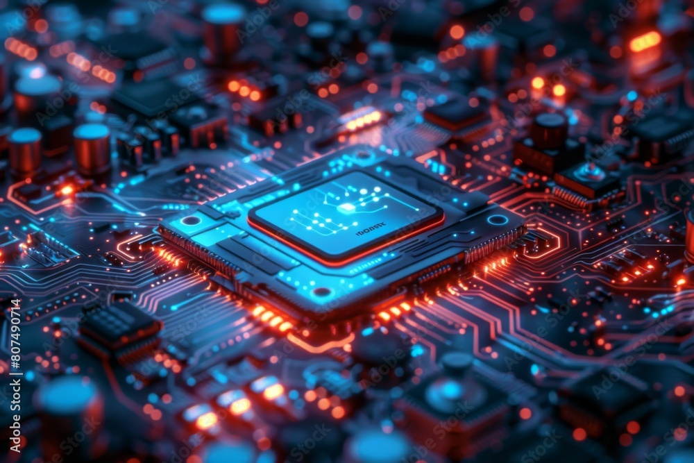 CPU processor microchip circuit board illustration created with generative ai CPU processor microchip circuit board illustration created with generative ai