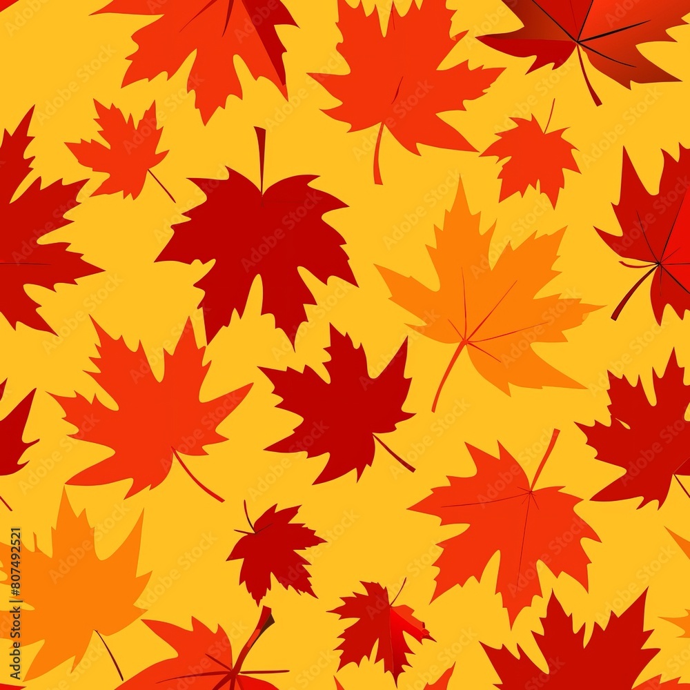 Seamless pattern of maple leaves in shades of red, orange, and yellow swirling in a gentle autumn wind, Generative AI Seamless pattern of maple leaves in shades of red, orange, and yellow swirling in a gentle autumn wind, Generative AI