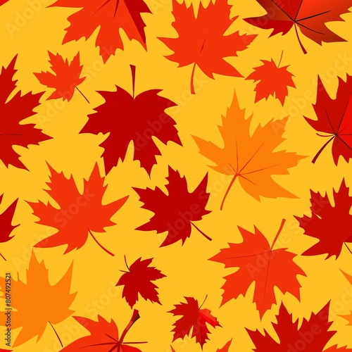 Seamless pattern of maple leaves in shades of red  orange  and yellow swirling in a gentle autumn wind  Generative AI