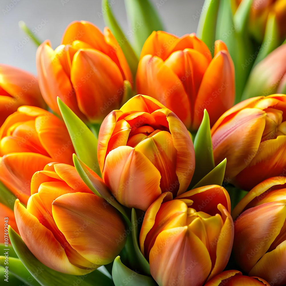 copyspace with orange and yellow tulips closeup of flower copyspace with orange and yellow tulips closeup of flower