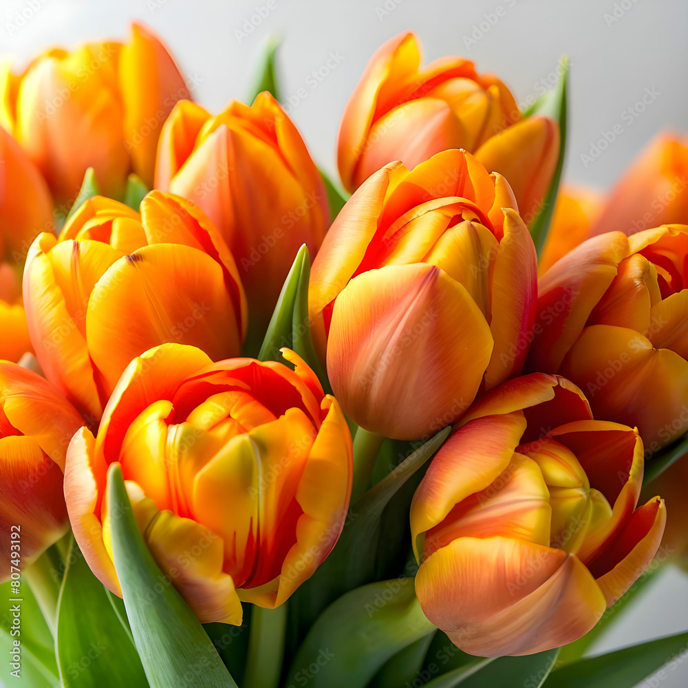copyspace with orange and yellow tulips closeup of flower copyspace with orange and yellow tulips closeup of flower