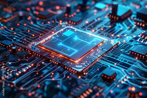 CPU processor microchip circuit board illustration created with generative ai