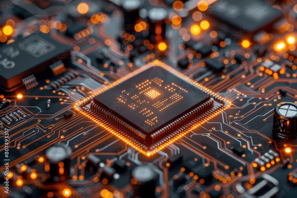 CPU processor microchip circuit board illustration created with generative ai CPU processor microchip circuit board illustration created with generative ai