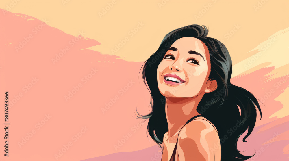 A woman with long black hair is smiling A woman with long black hair is smiling
